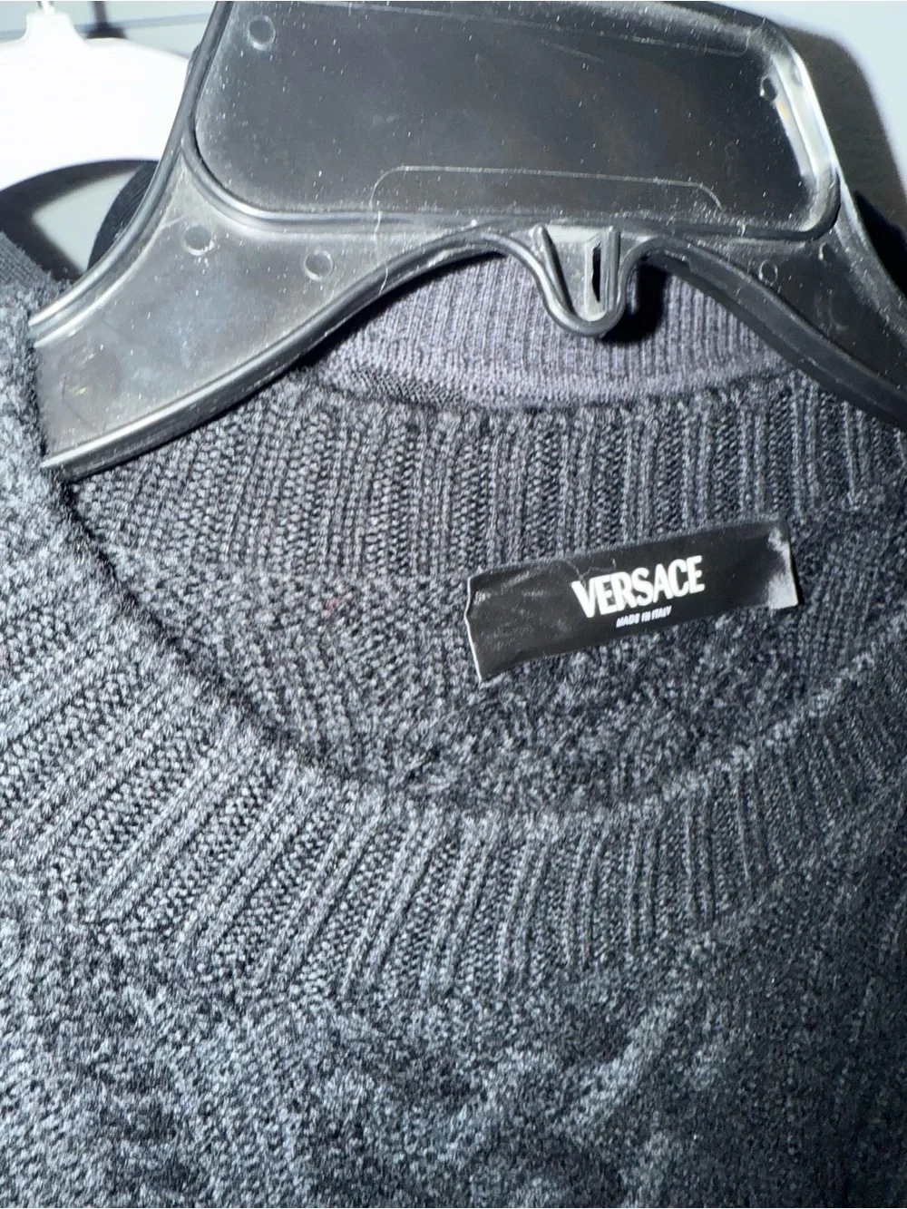 Versace Black Cable-Knit wool Medusa Embossed Crewneck Sweater